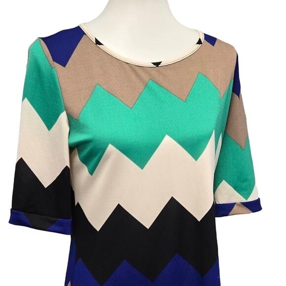 Point Womens Large 1/2 Sleeve Chevron Striped Polyester Knee Length Sheath Dress - Picture 2 of 6